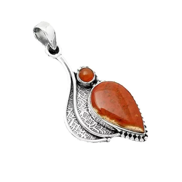 Red Moss Agate & Carnelian Solid 925 Sterling Silver Pendant - Picture 2 of 3